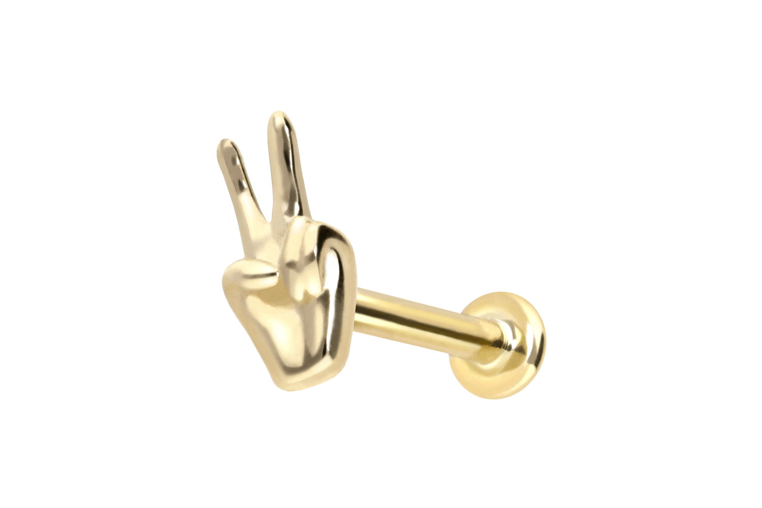 14 Karat Gold Labret Piercing mit Push Fit PEACE-ZEICHEN